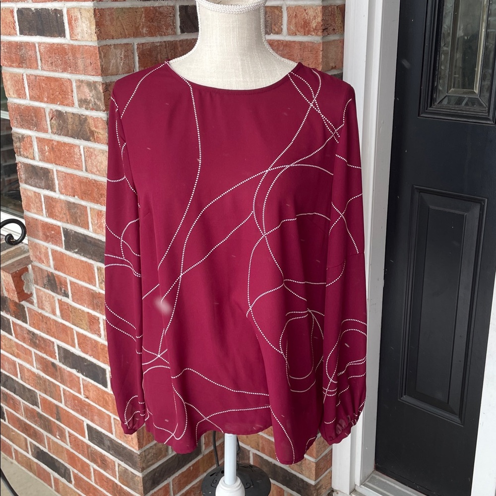 Liz Claiborne Burgundy Long Sleeve Blouse with Dotted Design‎ size Medium